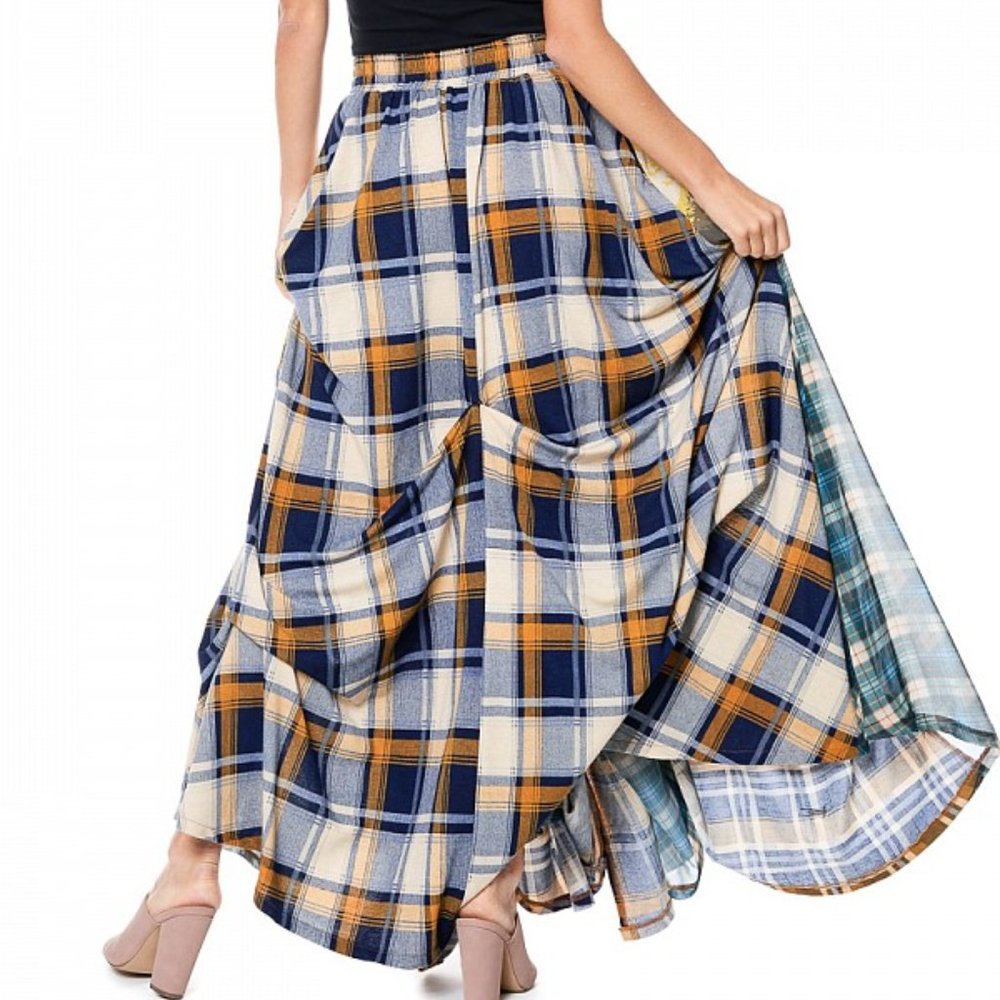 NWT TOV HOLY The Damsel's Yellow Plaid Flowing Maxi Skirt - Picture 8 of 9